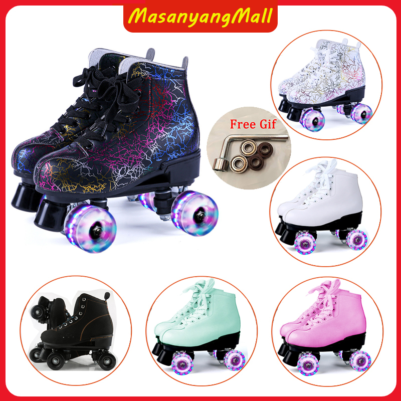 Roller Skates For Adult Cowhide Fabric PU 4 Wheel Roller Skate Flash Wheel Leather Roller Shoes