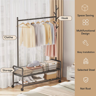 180CM Clothing Rack With Wheels Home Bedroom Metal Clothes Rack ...
