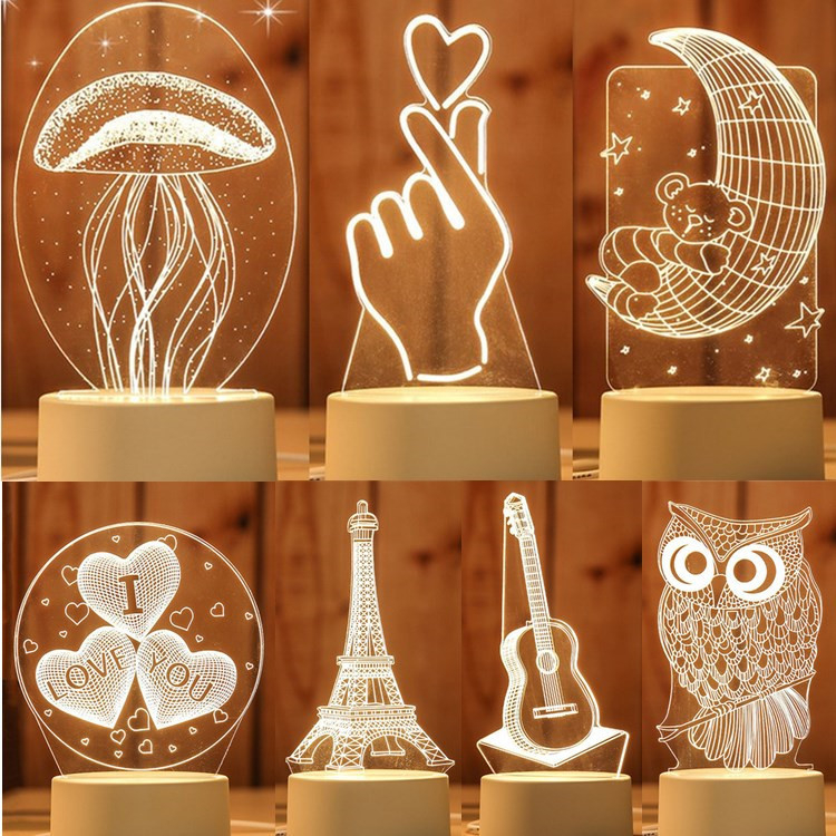 3D Night Lamp Acrylic LED light Girlfriend Birthday Gift Bedroom Table  Creative Cute Energy Saving - Main Image