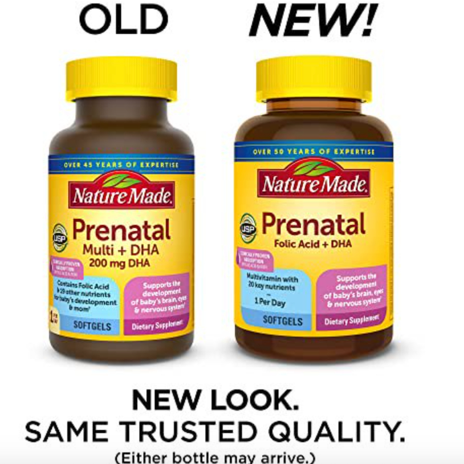 Nature Made Prenatal Folic Acid + DHA 150 Softgels exp 3/30/2025