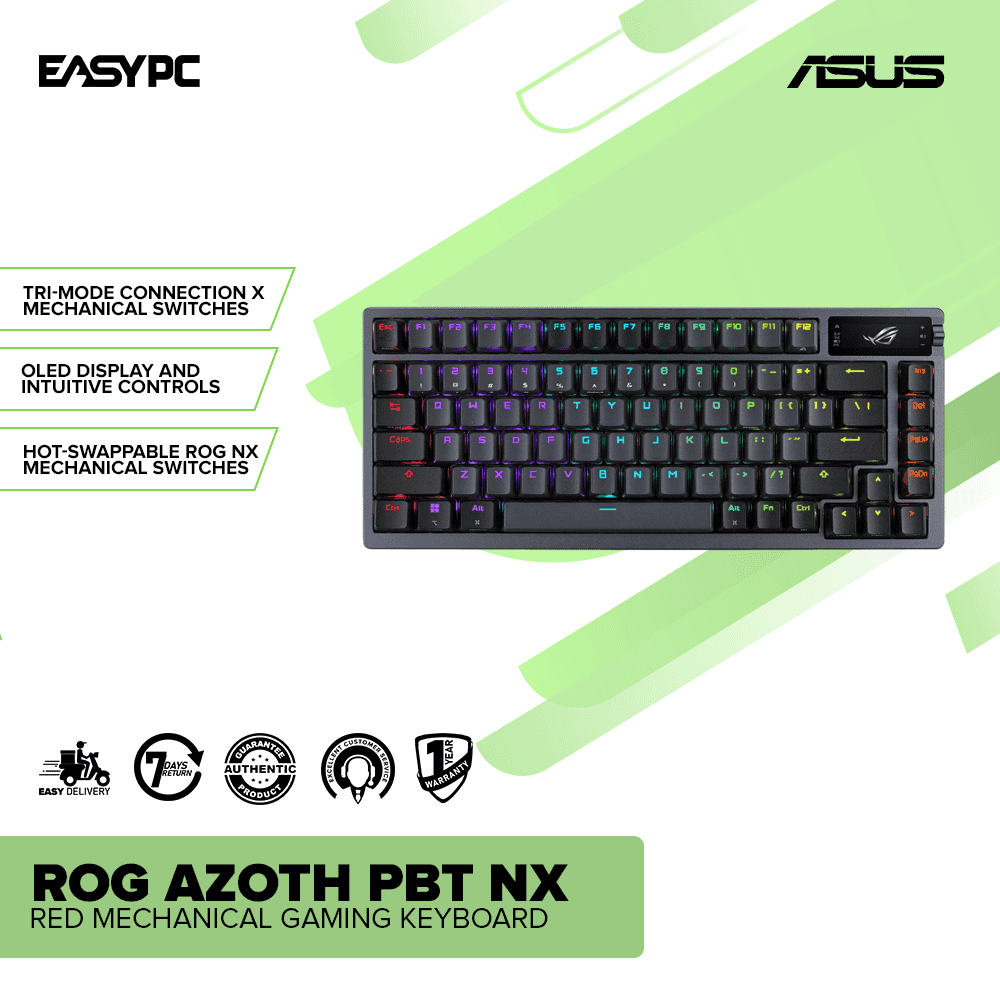 ASUS ROG Azoth 75 Wireless DIY Custom Gaming Keyboard, OLED display,  Gasket-Mount, Three-Layer Dampening, Hot-Swappable Pre-lubed ROG NX Red  Switches & Keyboard Stabilizers, PBT Keycaps, RGB-Black 