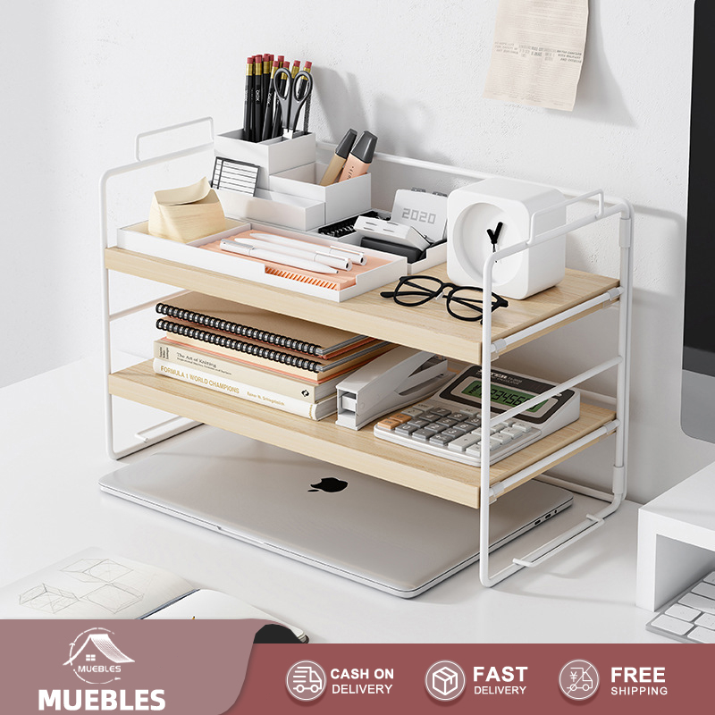 Simple creative small bookshelf office desktop rack wrought iron metal ...