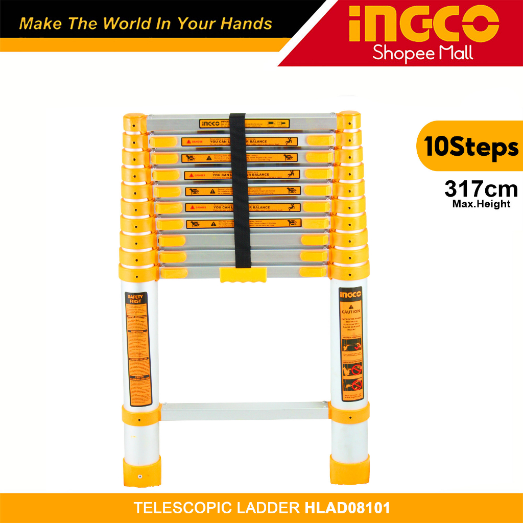 Ingco Aluminum Telescopic Ladder Lifting Straight Climbing Iht 150kg