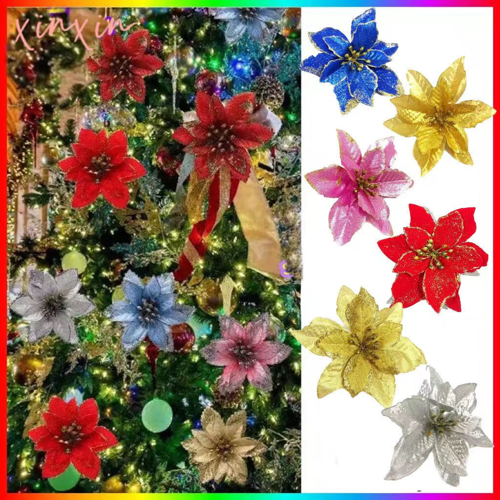 12pcs Gold powder multicolor christmas flower Artificial Flowers