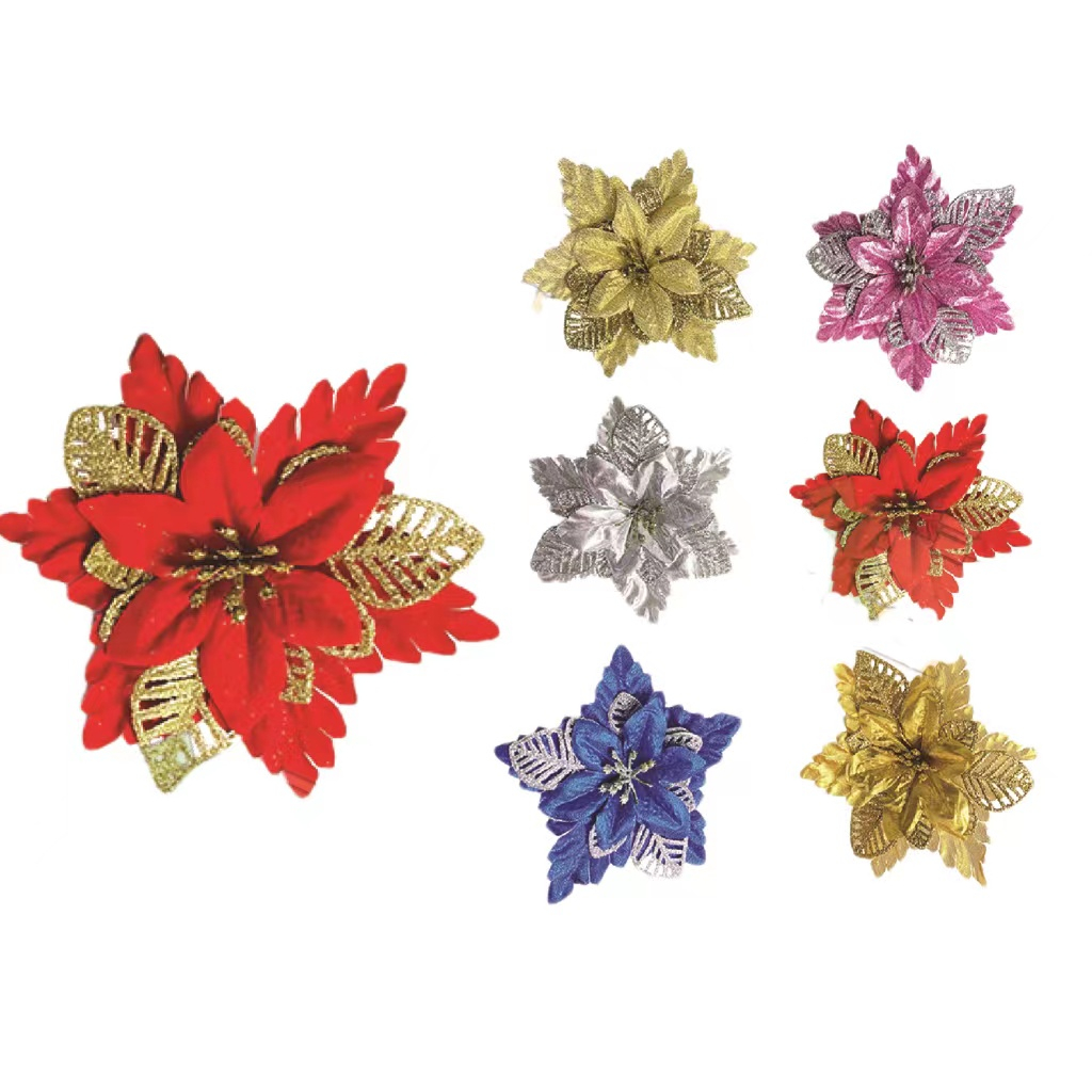 12pcs Gold powder multicolor christmas flower Artificial Flowers