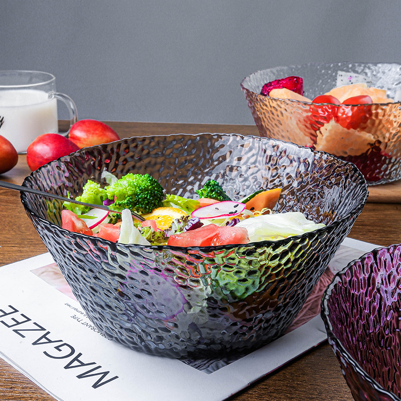 Nordic Hammer pattern glass salad bowl dessert pattern vegetable and fruit salad bowl Shopee