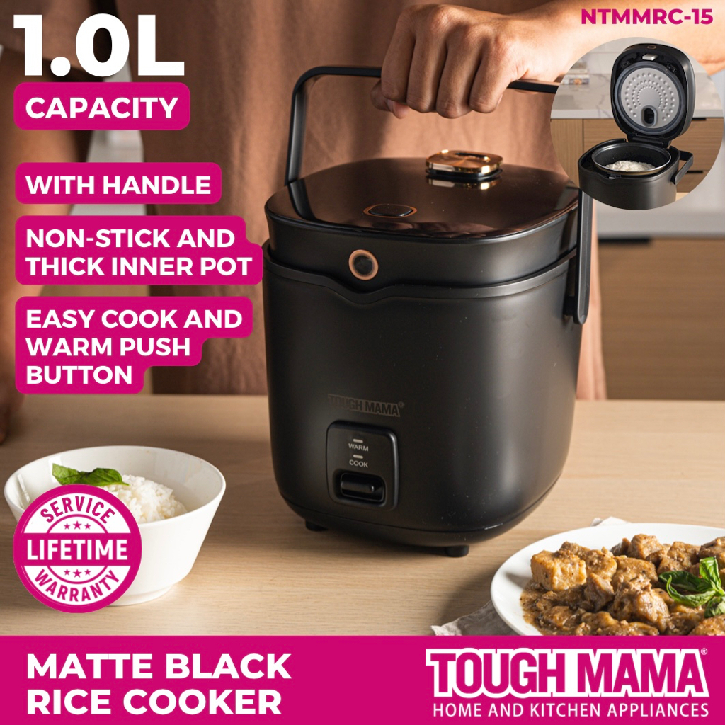 Tough Mama NTMMRC15 Modern Matte Black Jar Rice Cooker Nonstick with