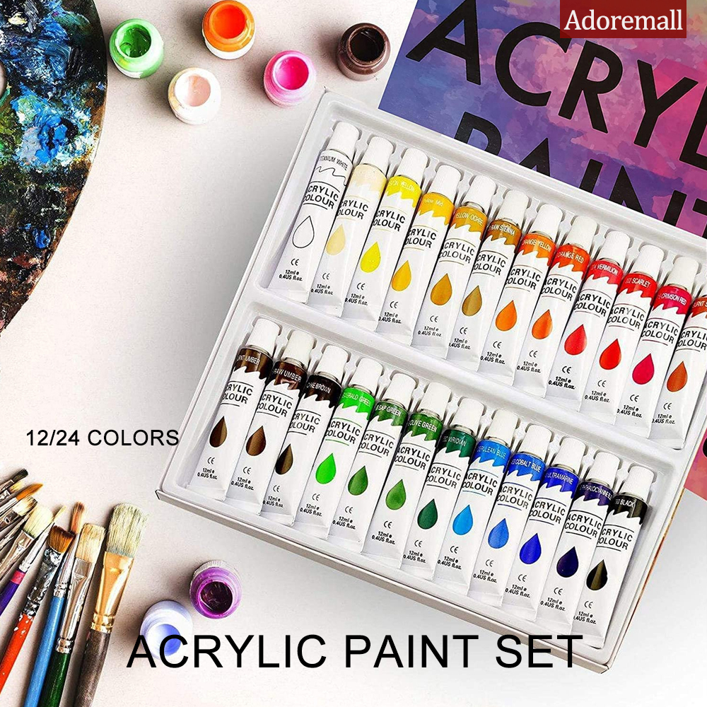 Acrylic Paint Set 24/12 Colors Non Toxic Non Fading Rich Pigments for