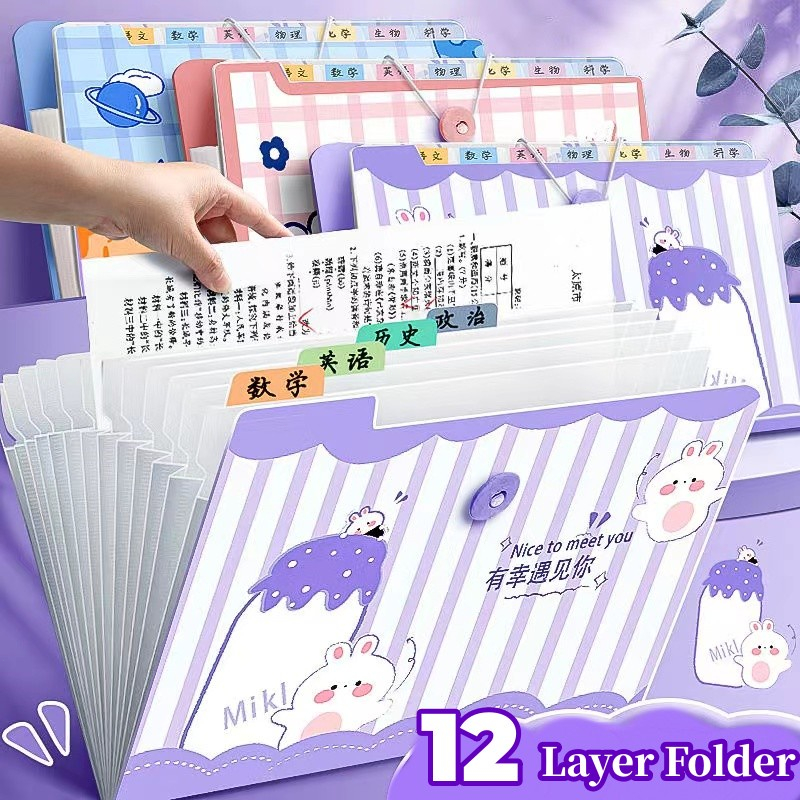 A4 Expanding File Folder Large Capacity File Organizer Paper Folder 12 ...
