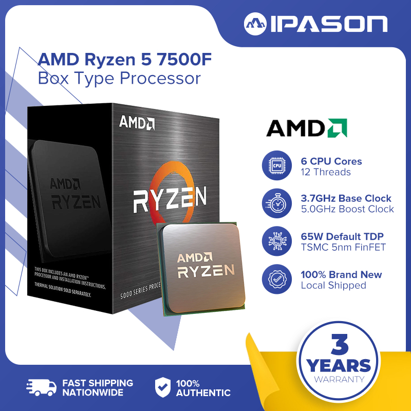 AMD Ryzen 5 7500F CPU 6 Cores 12 Threads 5.0GHz Processors Socket AM5