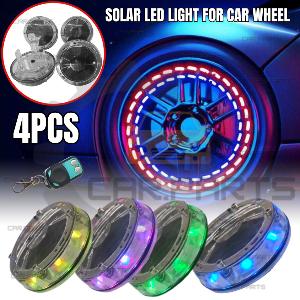 CP 4PCS LED Light Solar Energy Flash Car Wheel light Hub bulb Tire Cap ...