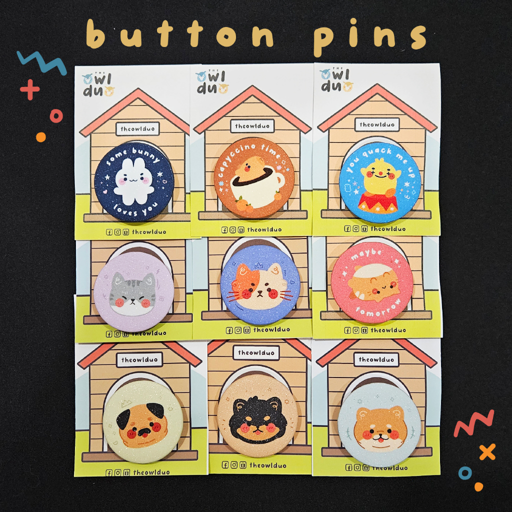 Animal Glittered Button Pins (1.75