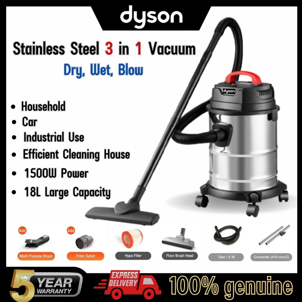 3 In 1 Heavy Duty Stainless Steel Vacuum Cleaner Dry & Wet & Blow ...