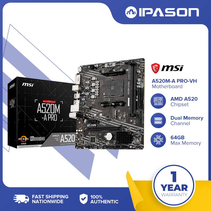 MSI A520M-A PRO AM4 AMD A520 SATA 6Gb/s USB 3.0 Micro ATX AMD Motherboard 