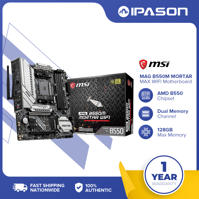 MSI AMD MAG B550M Mortar Max WIFI Motherboard (Socket AM4 Supported