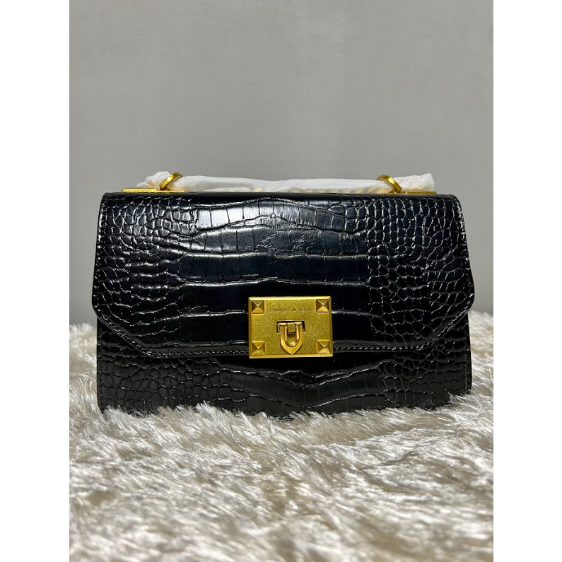 CnK CrocEffect Chain Strap Crossbody Bag Black (MPO) Shopee