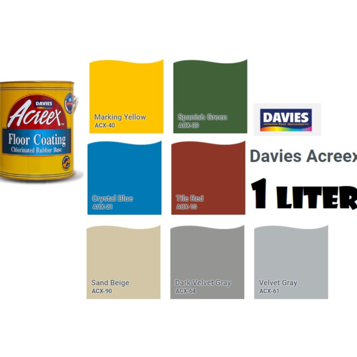 DAVIES ACREEX RUBBERIZED FLOOR PAINT (1 LITER) ALL COLORS FOR CONCRETE PAINT Shopee