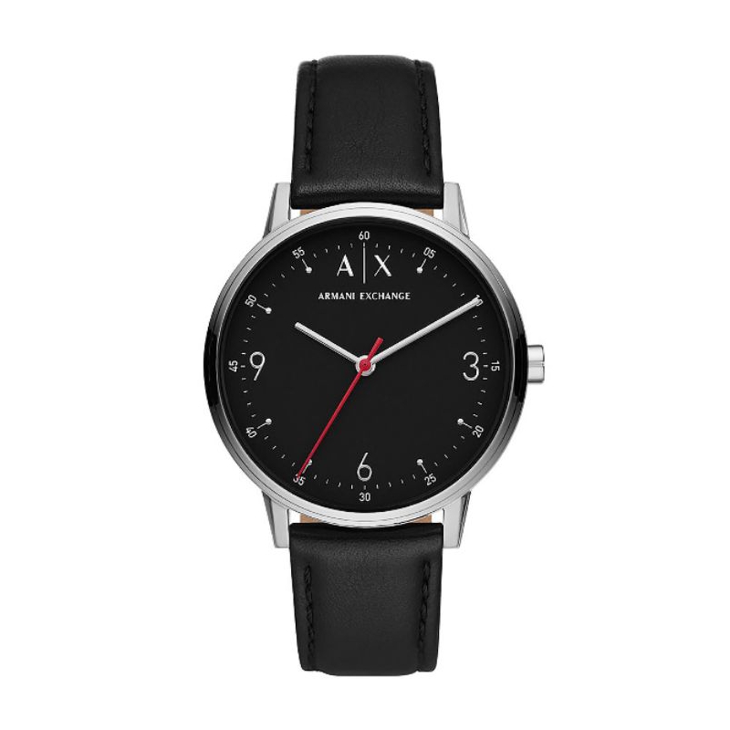 ARMANI EXCHANGE MEN'S CAYDE LEATHER STRAP BLACK DIAL WATCH (AX2739