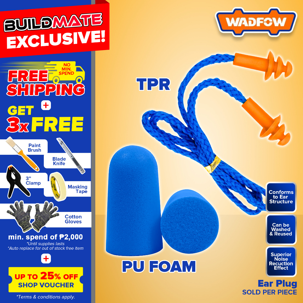 BUILDMATE Wadfow Ear Plugs Noise Reduction Cancellation PU FOAM TPR