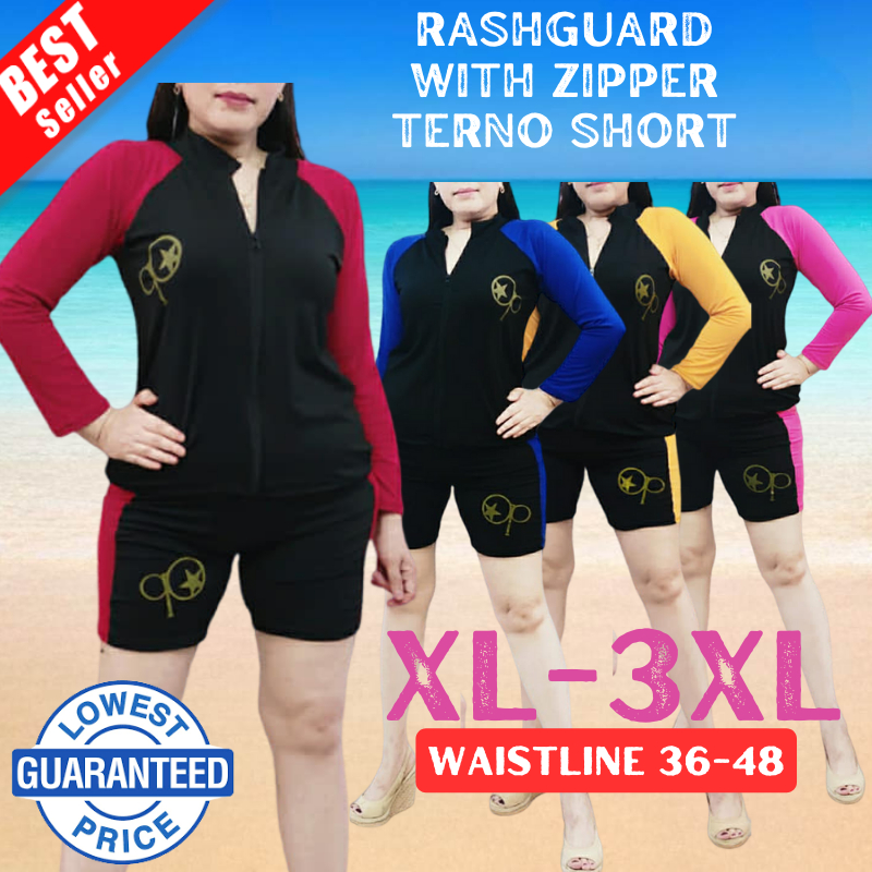 Women's Plus Size Rashguard Terno with Zipper Perfect for Water Sports