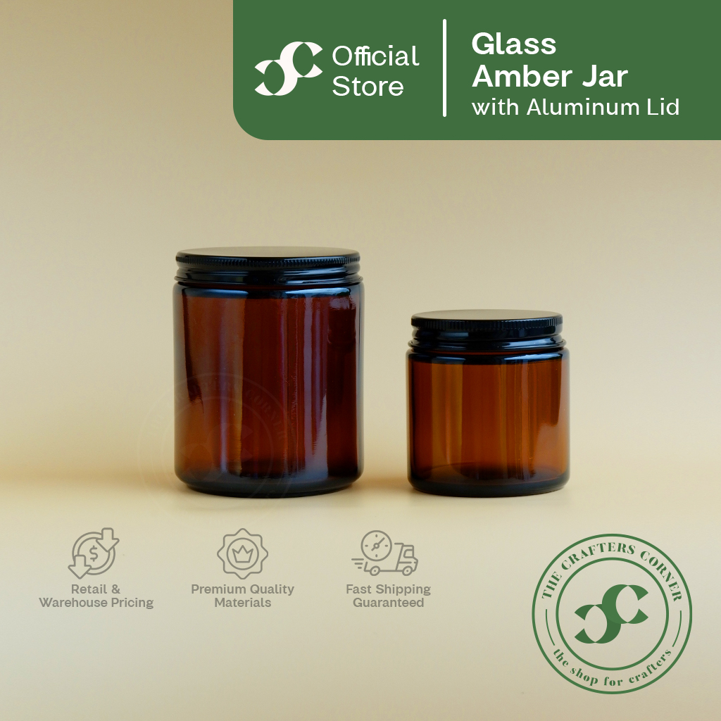 Amber Glass Candle Jar with Aluminum Black Lid 100ml 200ml | Shopee ...