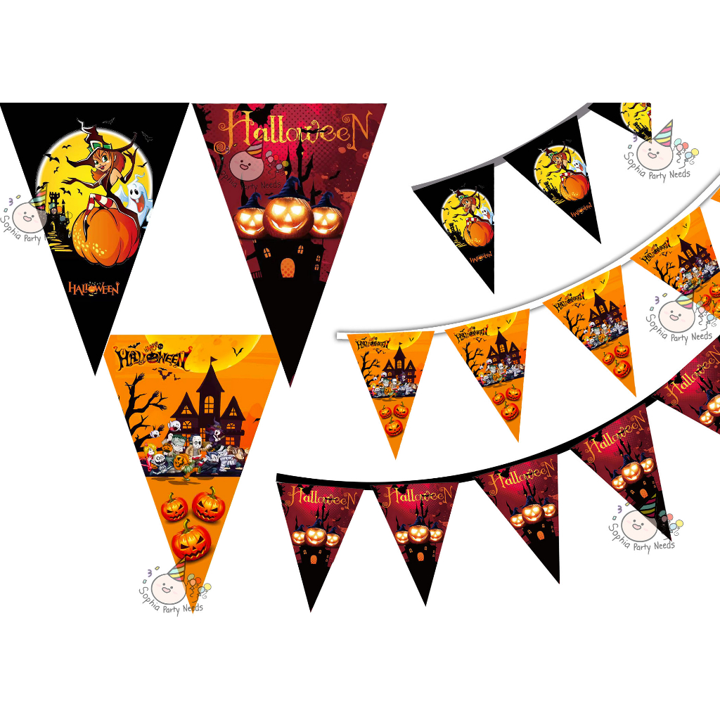 Orange Black Happy Halloween Banderitas Party Flags 3 Meters (10 ...