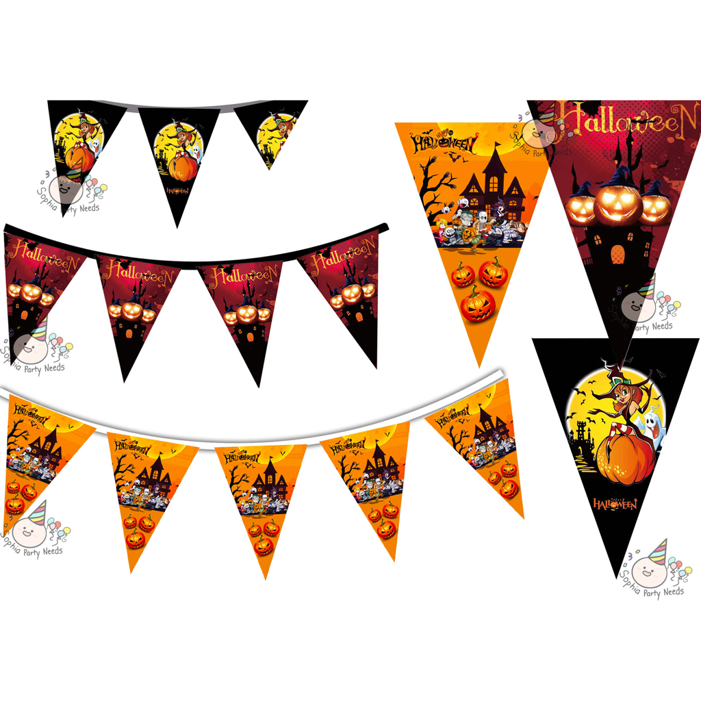 Orange Black Happy Halloween Banderitas Party Flags 3 Meters (10 ...