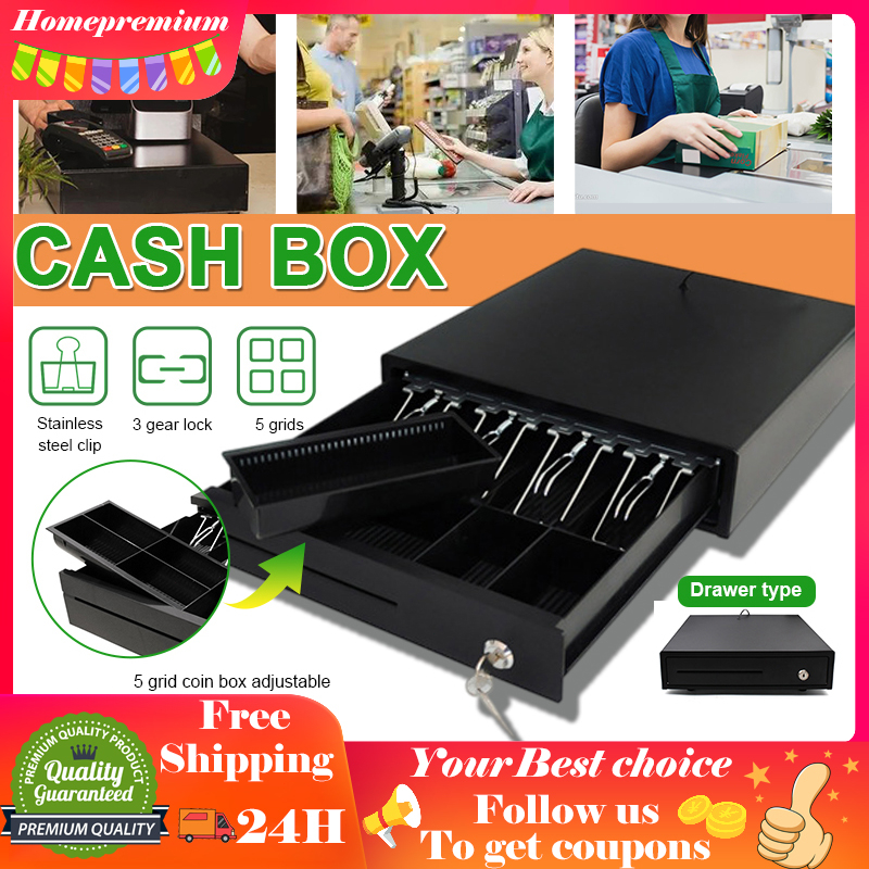 Electronic Cash Drawer Box Cashier Box 4 Bills And 5 Coins Tray