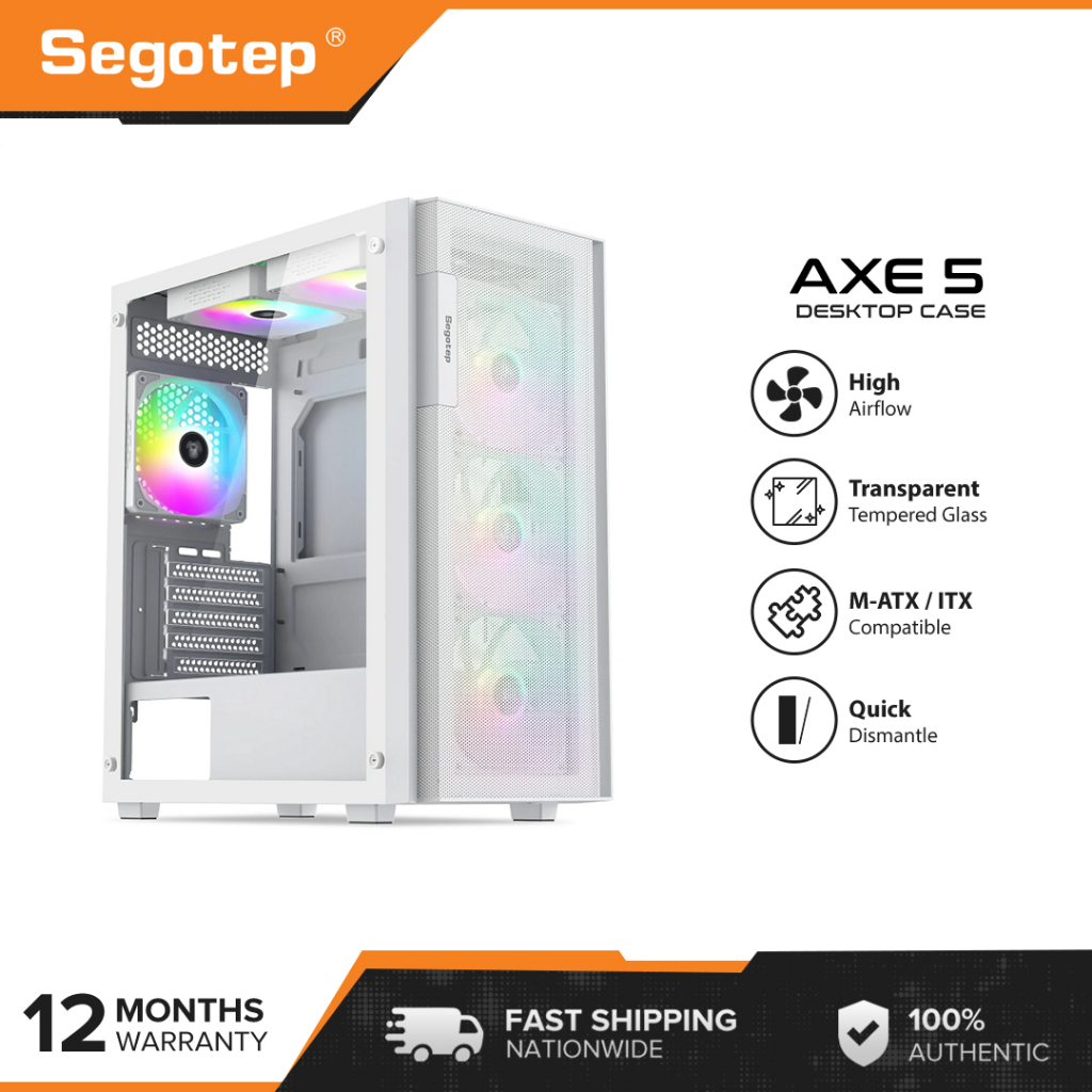 Segotep Axe 5 White PC Case (M-ATX / ITX Supported) (Cooling Fans not ...
