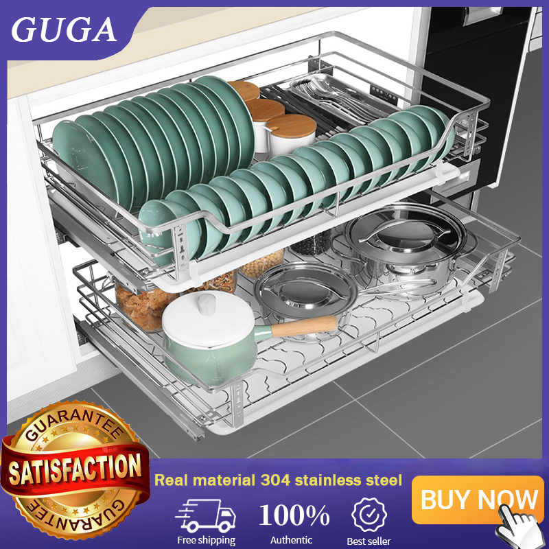Guga 2PCS Kitchen Cupboard 2 In 1 PullOut Dish Rack 304 Stainless