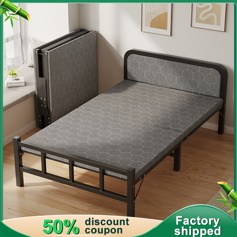 【Foldable Metal】Folding Bed Save Space Single Bed 2M Black/White For
