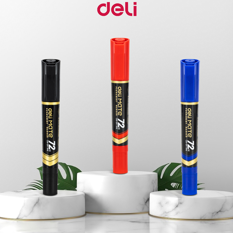 Deli Permanent Marker 10Pcs/Box Double-Ended Smooth Writing Design ...