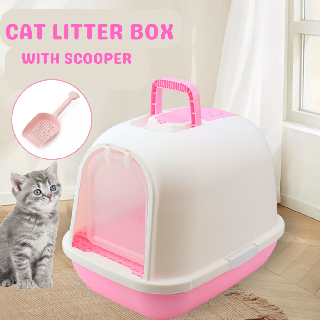 Cat Litter Box Cover House with Scooper Cat Toilet Litter Box Enclosed