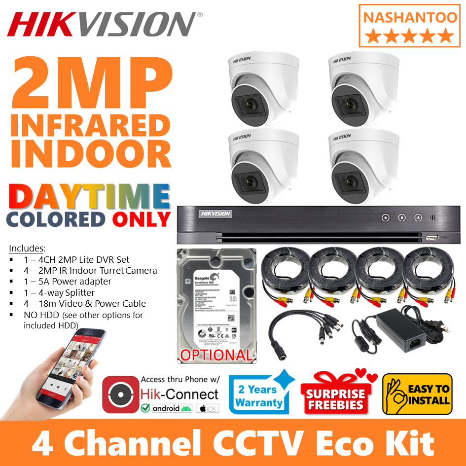 HIKVISION 4Ch 2MP IR 4Cameras Indoor 4CH DIY ECO CCTV Package Complete ...