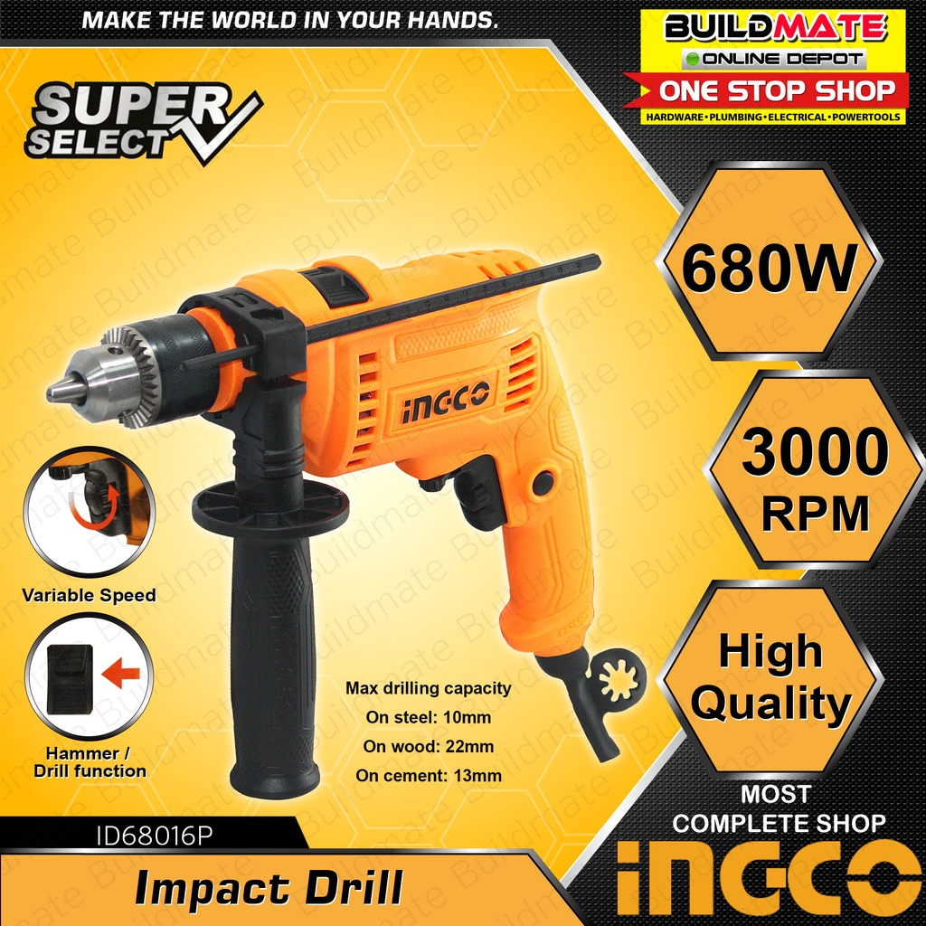 BUILDMATE Ingco 680W Electric Impact Drill Hammer Wood ID68016P | 2PCS ...