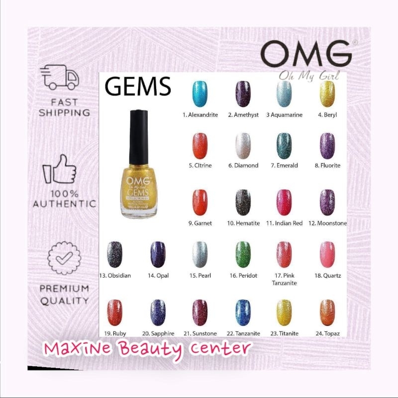 OMG GEMS COLLECTION nail polish, 10mL glittery nail polish, glitters ...