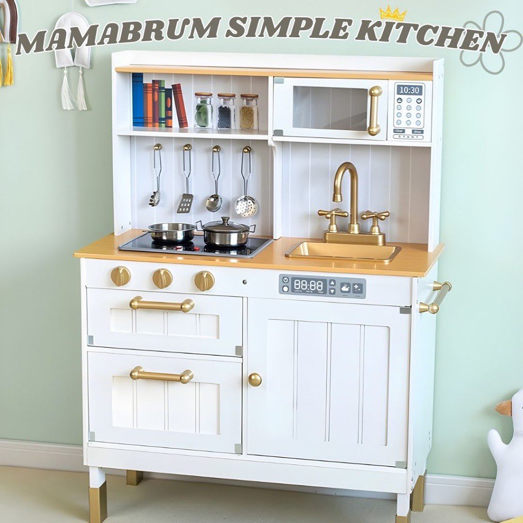 Wooden Pretend Play Kitchen with Adjustable Canopy for Kids