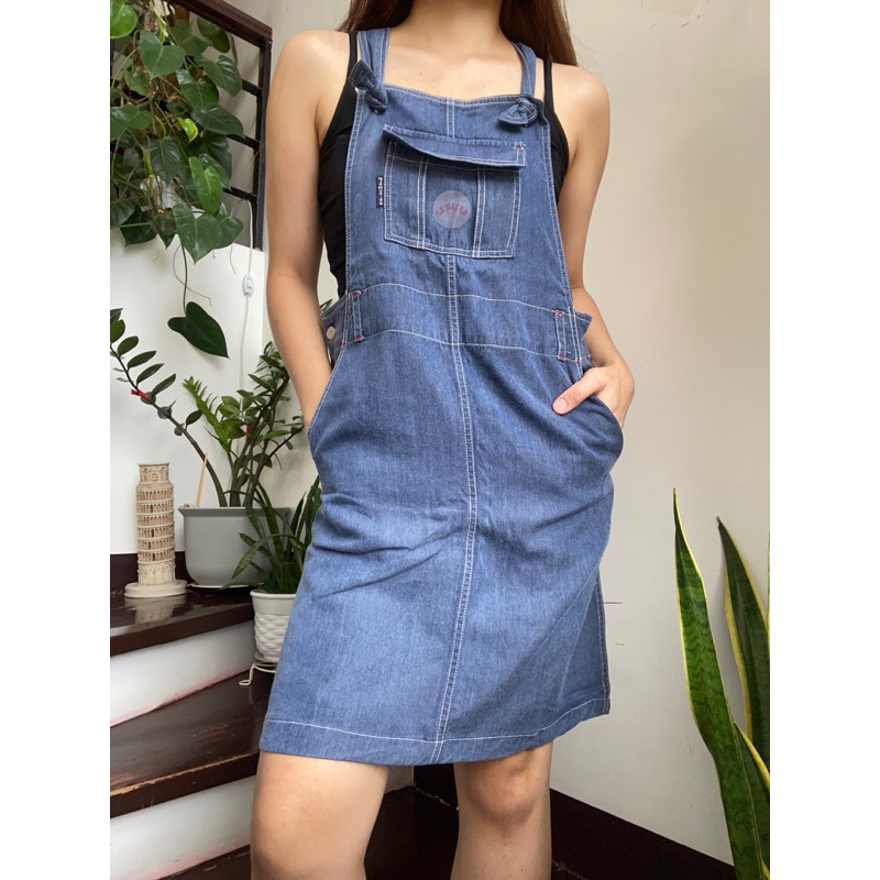 Denim jumper skirt knee length sale