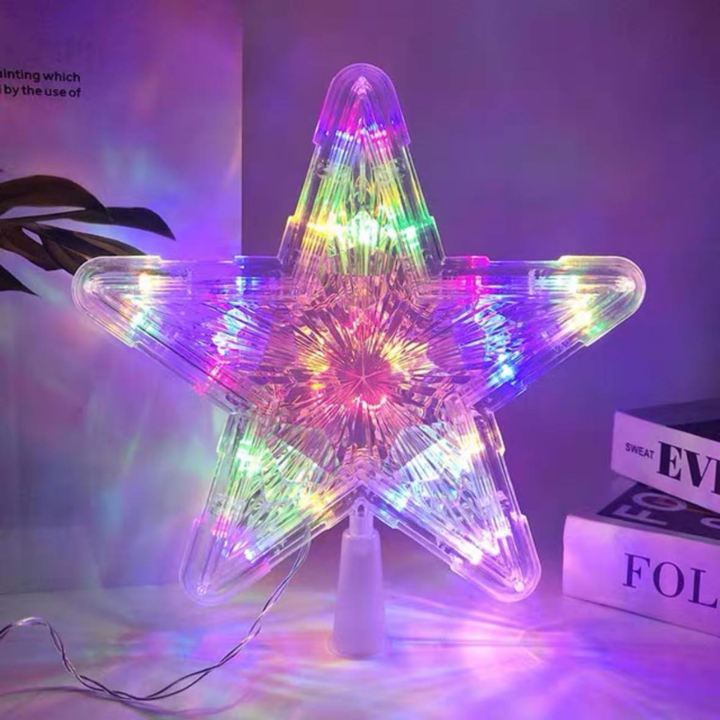 Christmas Tree Top Topper Star LED Hanging Light Xmas Decor Glitter ...