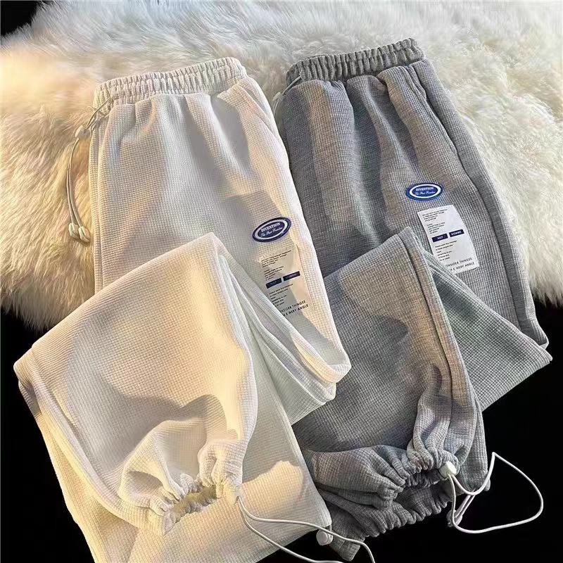 Aesthetic jogger pants for women drawstring waffle pants unisex Korean ...