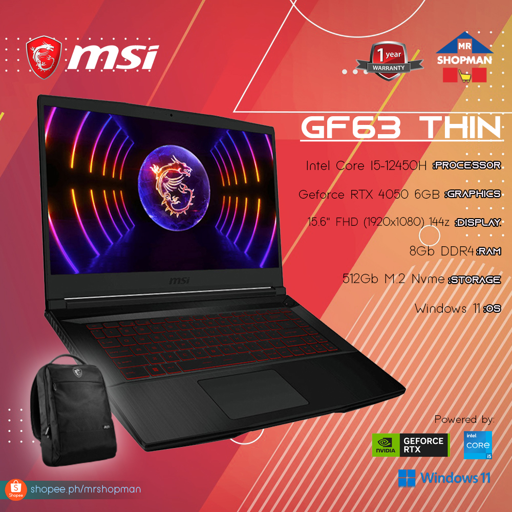 Msi GF63 THIN 12VE456PH Intel Core i512450H 15.6" RTX 4050 / 8GB