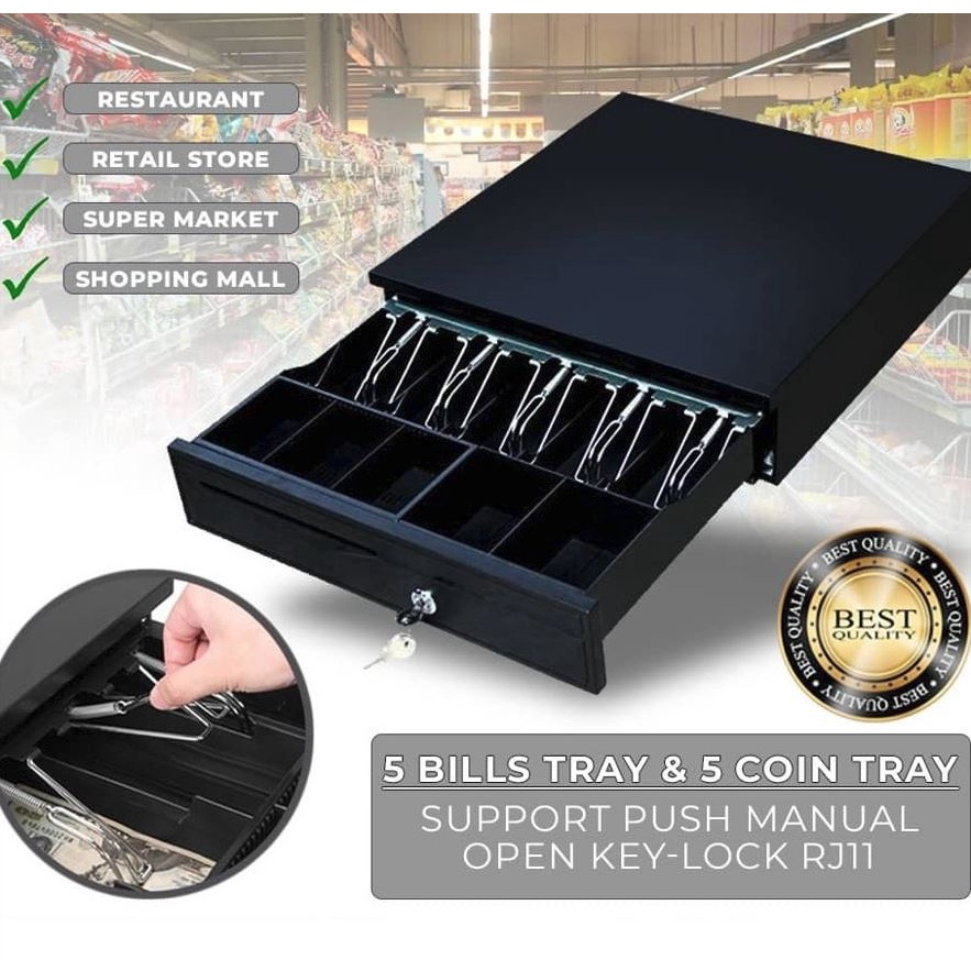 5 Bills Grid 5 Coins Electronic POS Cash Drawer Box Storage Stall ...