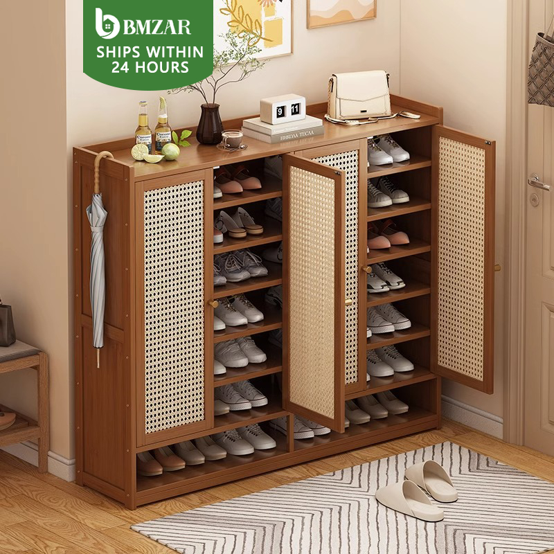Bamboo Shoe Bamboo 2/3/4 Doors 7Layers Rattan Door Shoe Rack