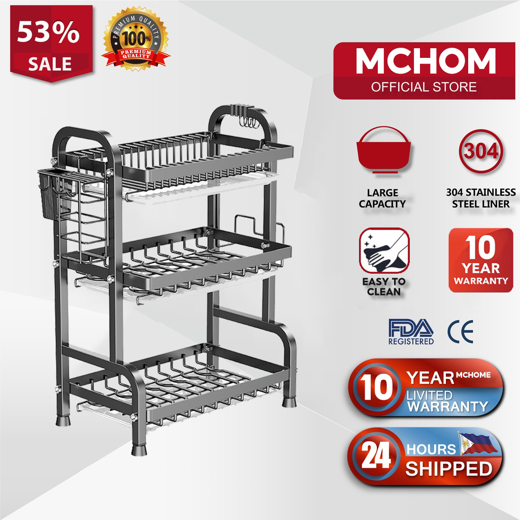 Fast Shipping Dish Rack Tier Stainless Steel Cutlery Rack Kitchen Cutlery  Drainer with Accessories