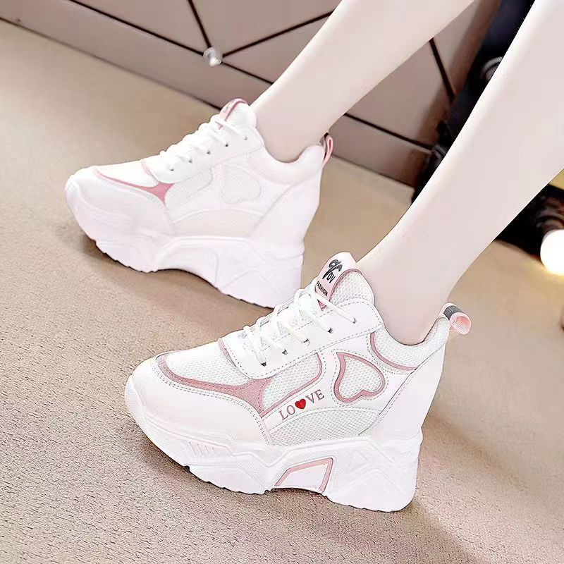 Women's small white sneakers thick soled daddy shoes fashionable ...