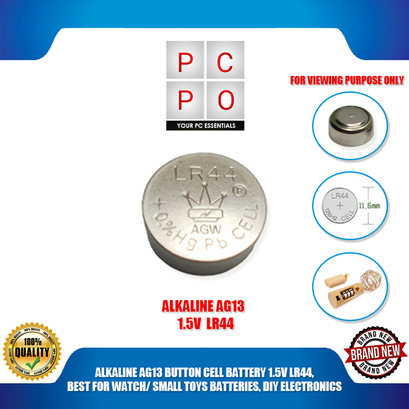 PC PO ALKALINE AG13 BUTTON CELL BATTERY 1.5V LR44, BEST FOR WATCH ...