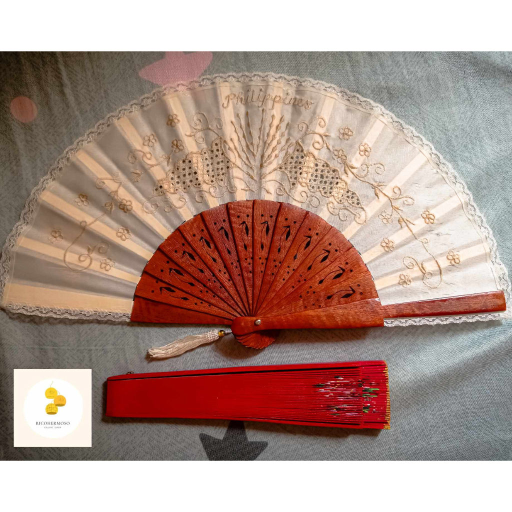 Wooden Spanish Fan & Embroidered Fan (Foldable Hand Fan) Shopee
