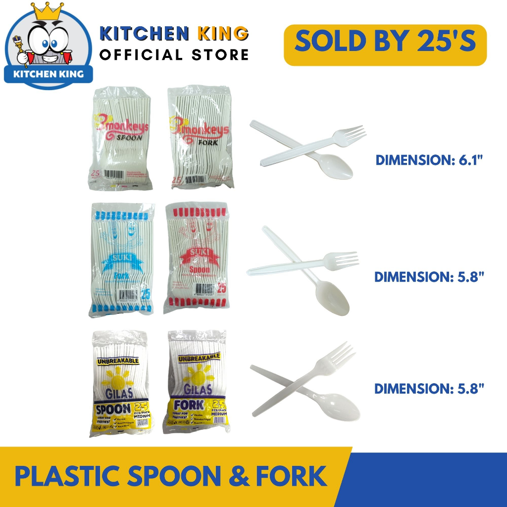 Disposable Plastic Spoon & Fork (25pcs) Spoon Fork Utensils [ 2 sizes