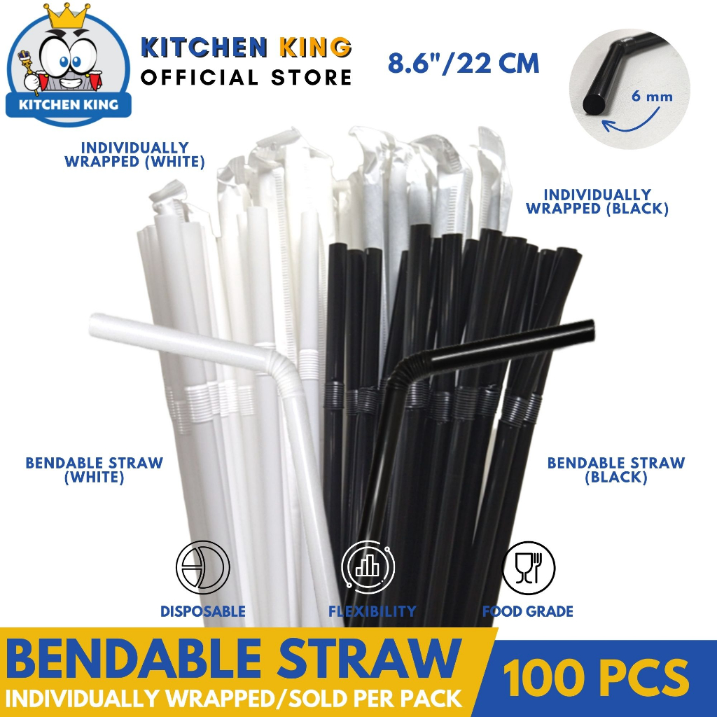 Plastic Bendy Straw 100 Piece White Packet