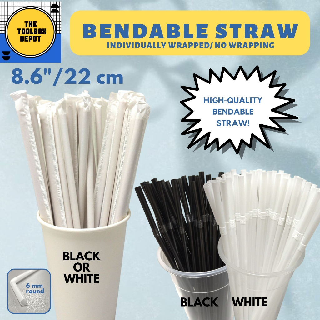 Bendable Straw BLACK | WHITE | Plastic Straw 100's (Individually ...